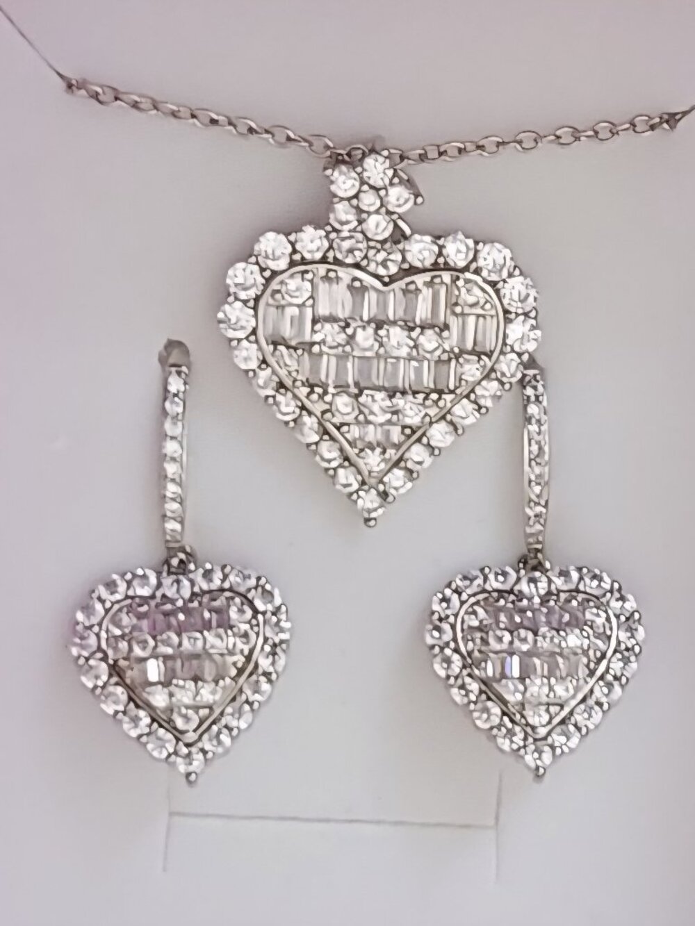Stunning Rhinestone Earrings and Heart Shaped Pendant